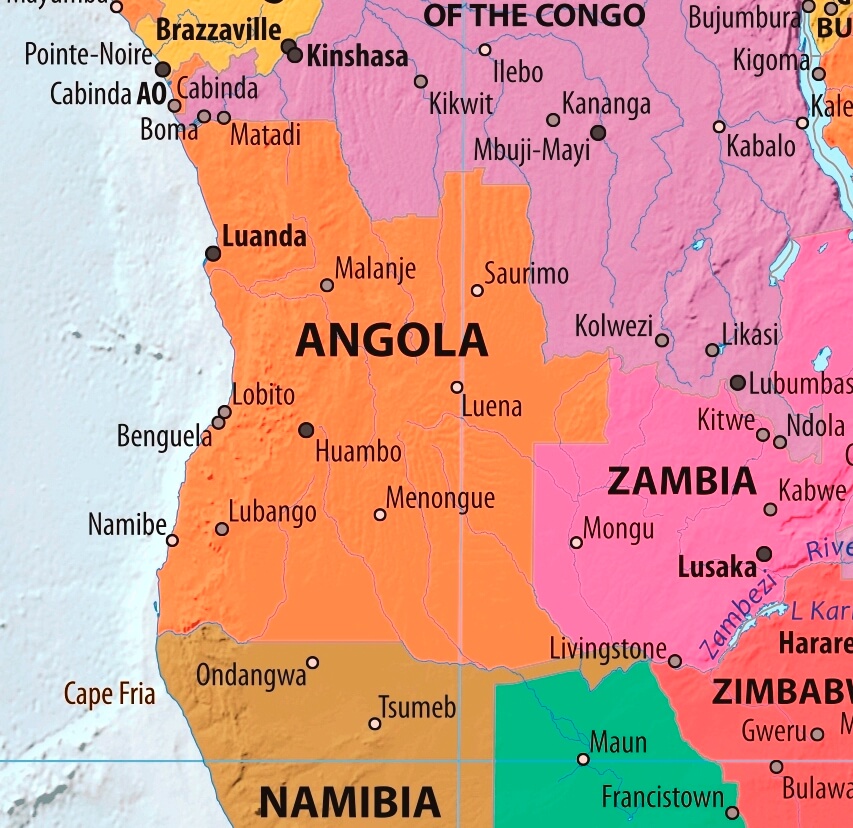 Map of Angola in english (      )