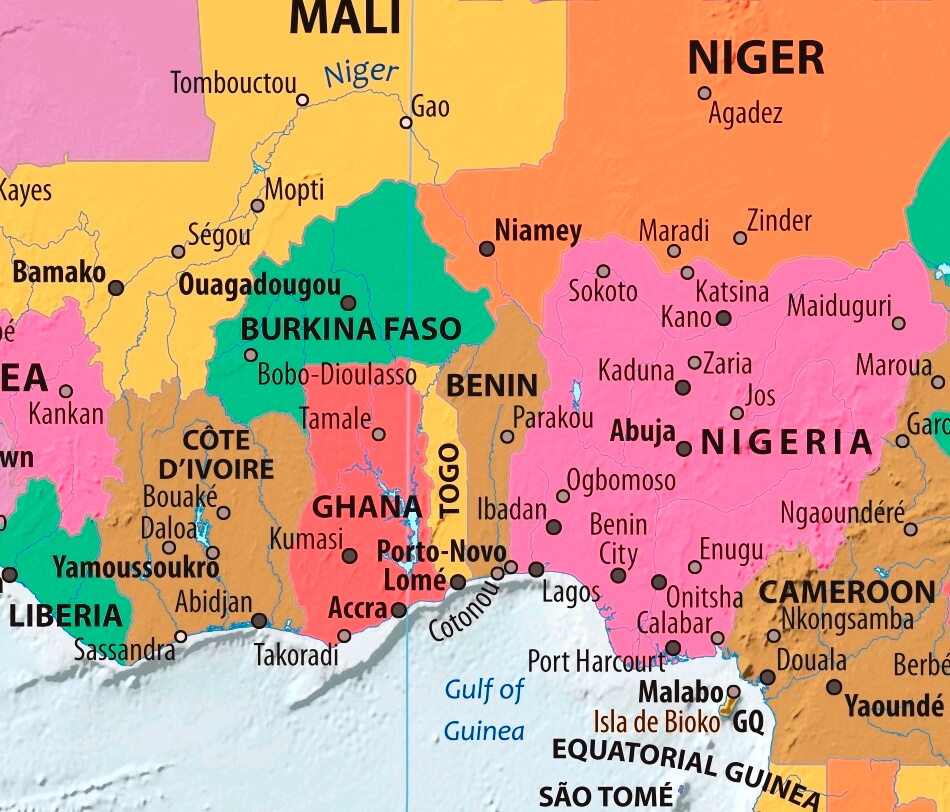 Map of Benin in english (    )