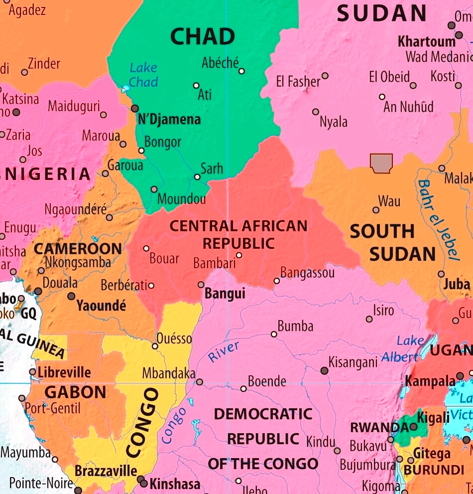 Map of Central African Republic in english (     )