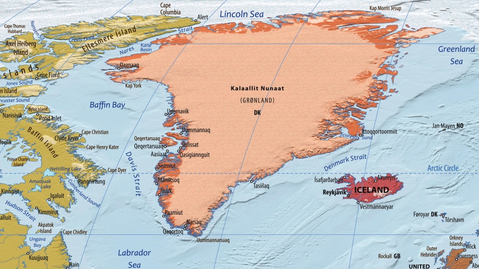 Map of Greenland in english (      )