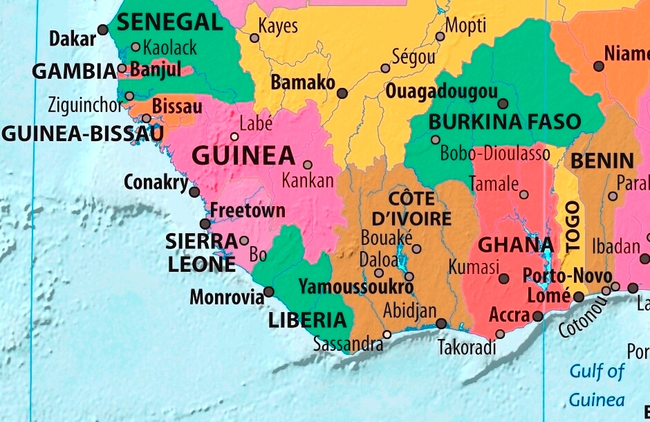 Map of Guinea in english (      )