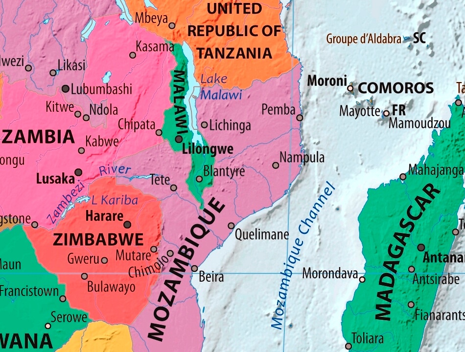 Map of Malawi in english (    )