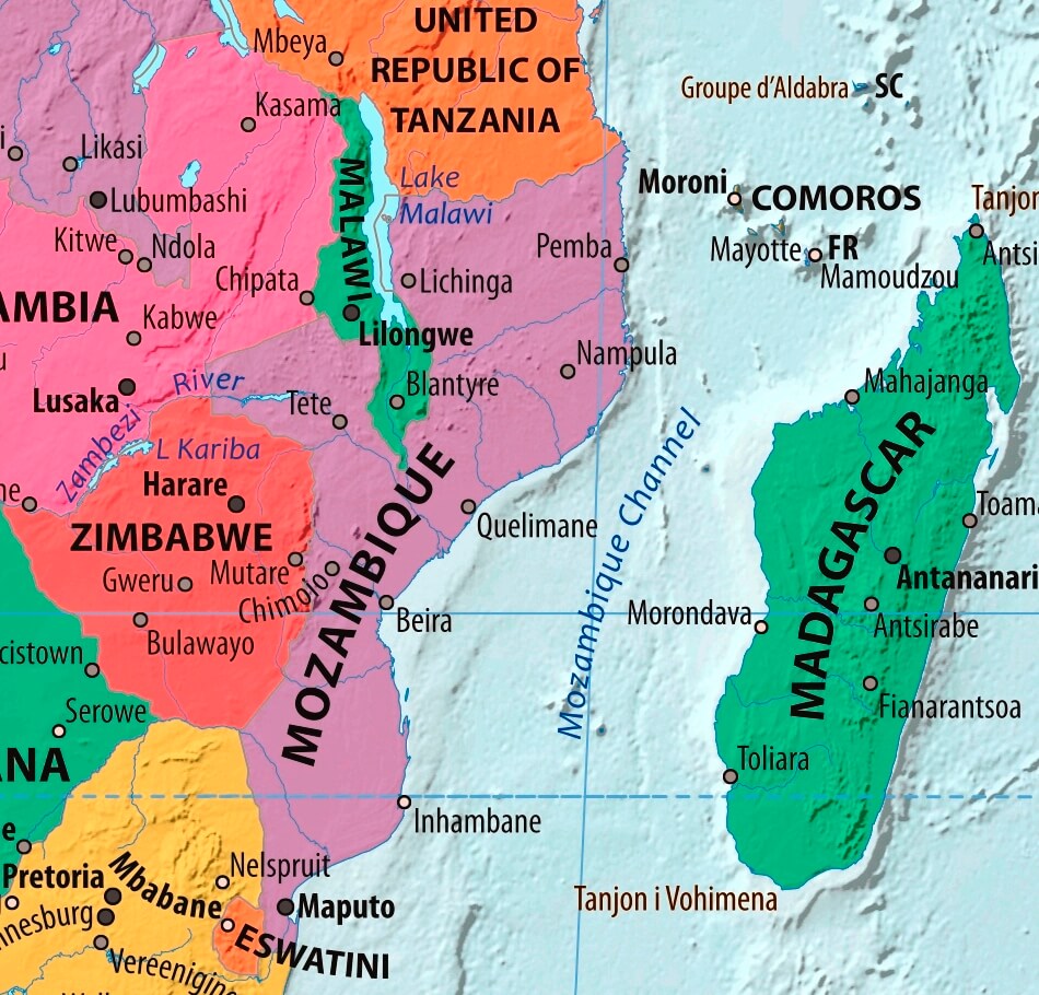 Map of Mozambique in english (      )