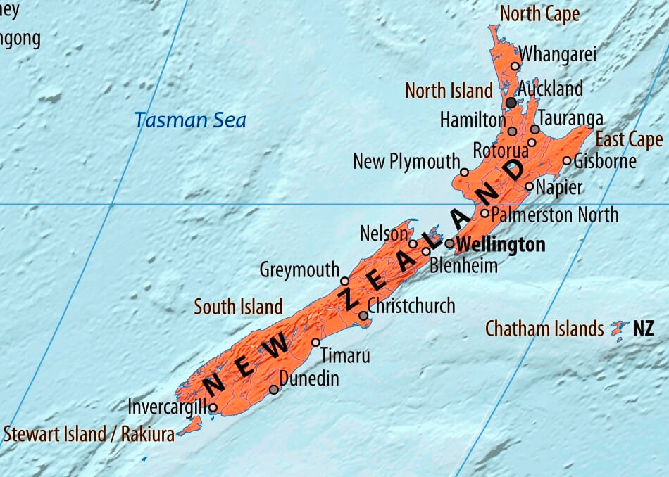 Map of New Zeland in english (       )