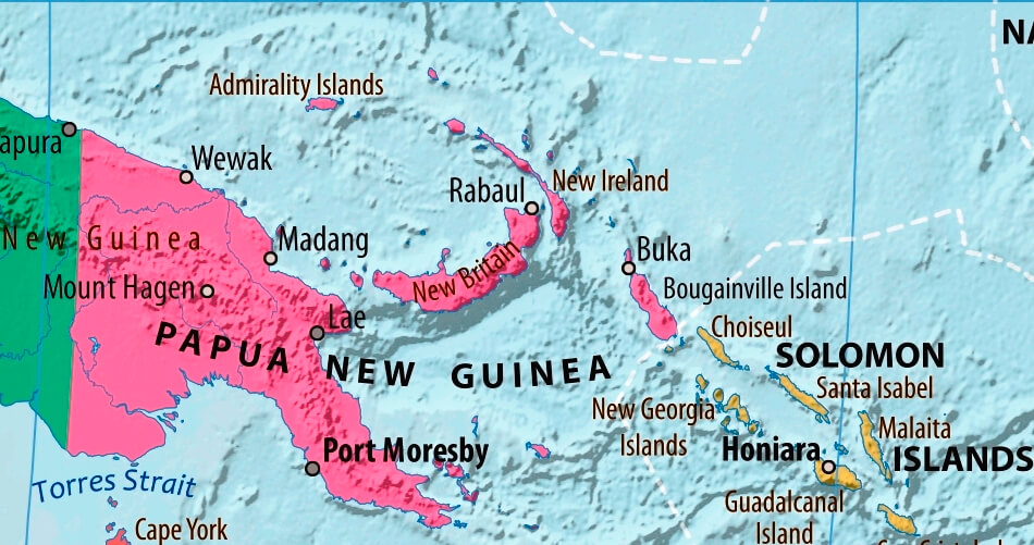 Map of Papua New Guinea in english ( -      )