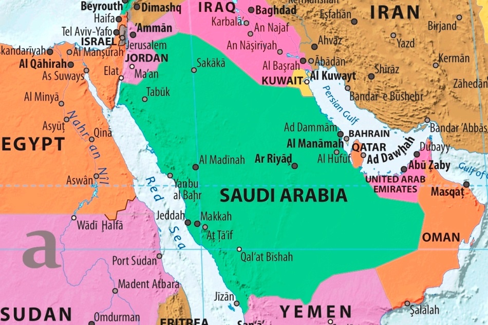 Map of Saudi Arabia in english (       )