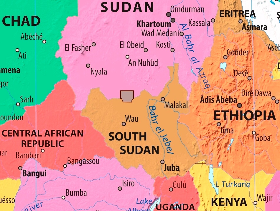 Map of South Sudan in english (       )