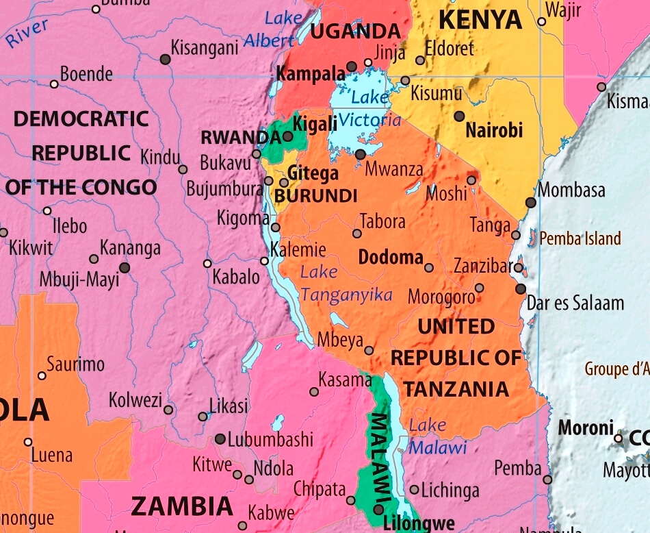 Map of United Republic of Tanzania in english (      )
