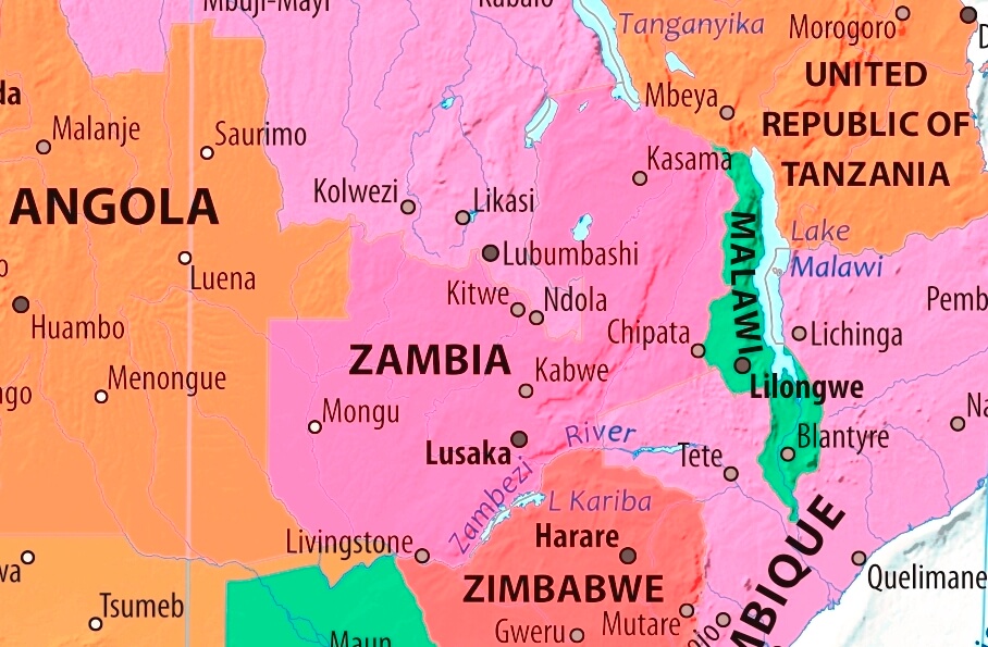 Map of Zambia in english (      )